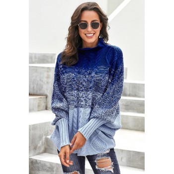 Black Ombre Thick Knit Poncho Style Sweater Sky Blue